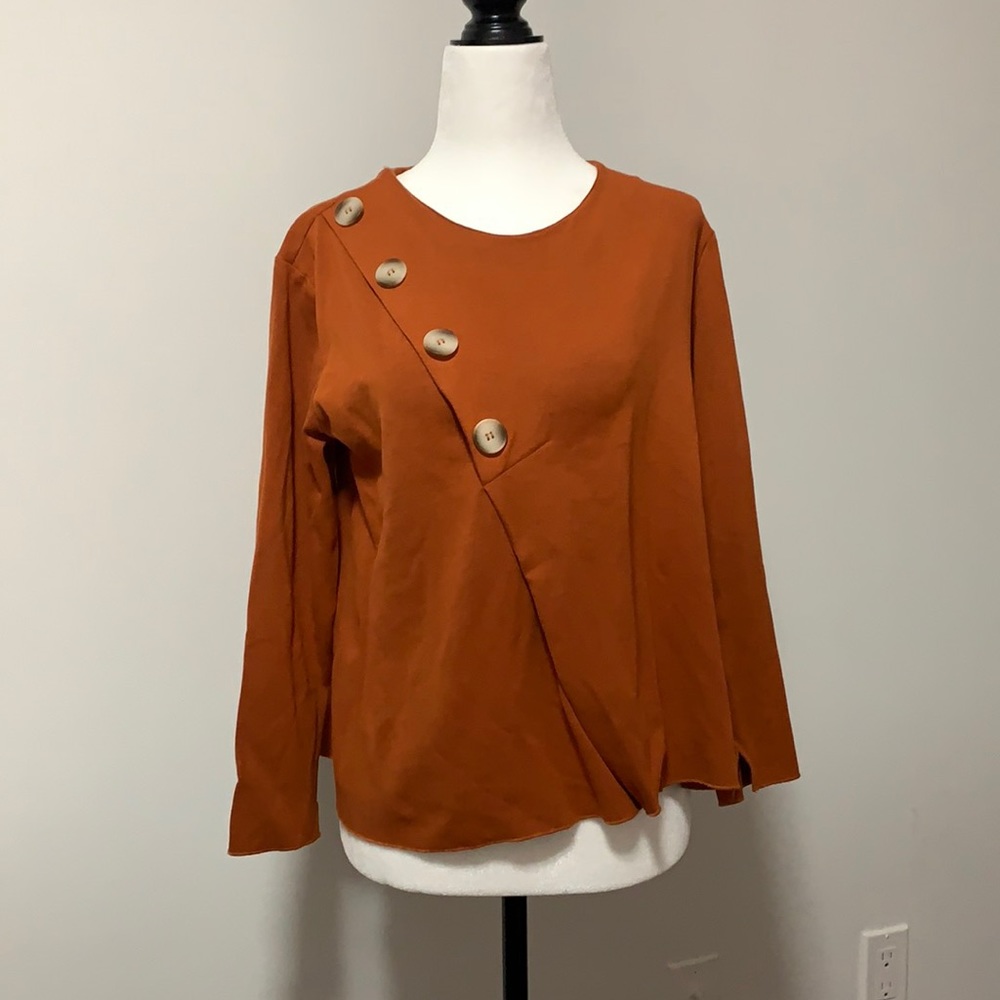 Bimba y Lola Burnt-Orange Pleated Long-Sleeve Shirt